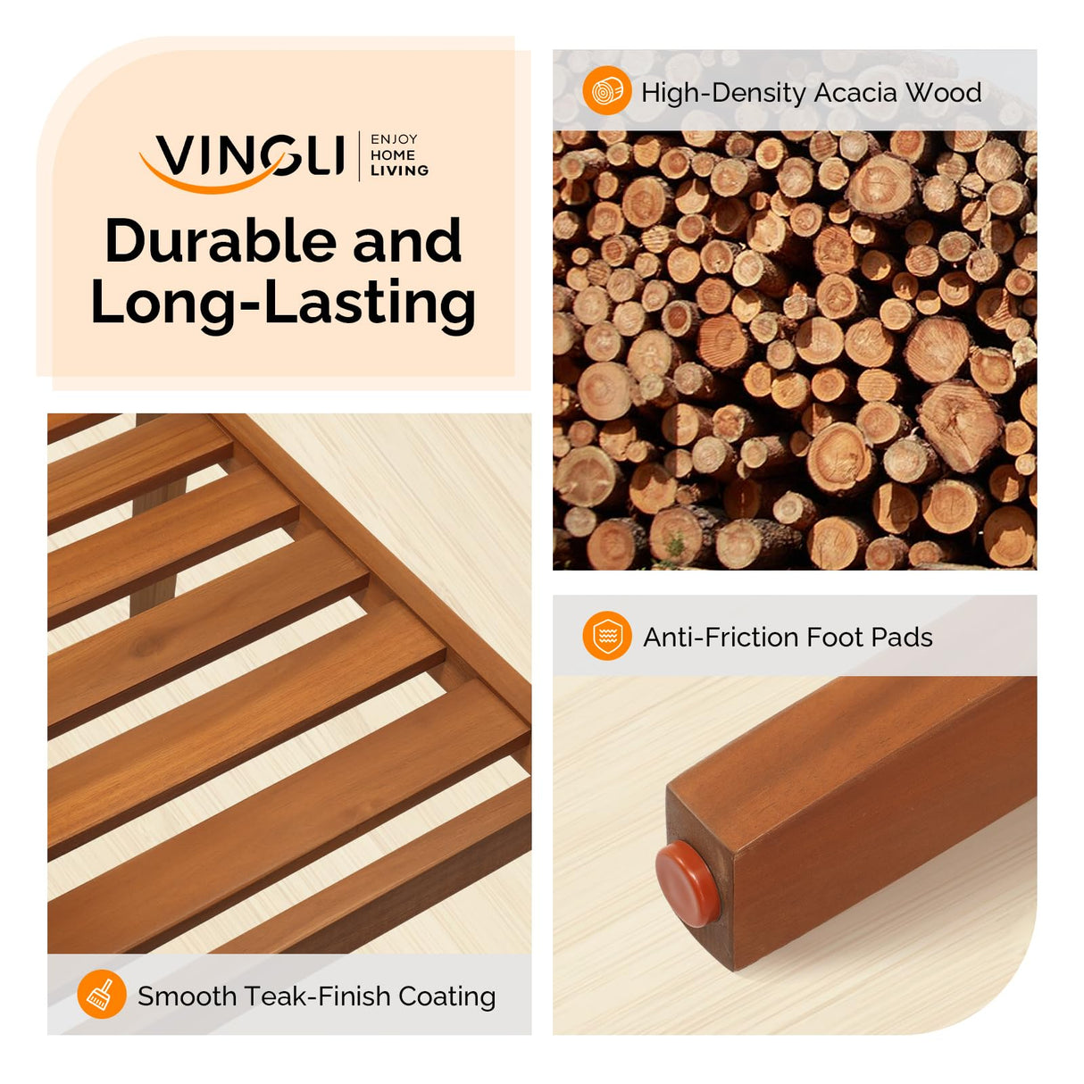 VINGLI Stackable Wooden Patio Dining Chairs – Set of 4, Durable Acacia Wood Outdoor Dining Chairs with Cushions and Comfortable Armrests – Perfect for Porch, Garden, Balcony, Pool, and Indoor VINGLI