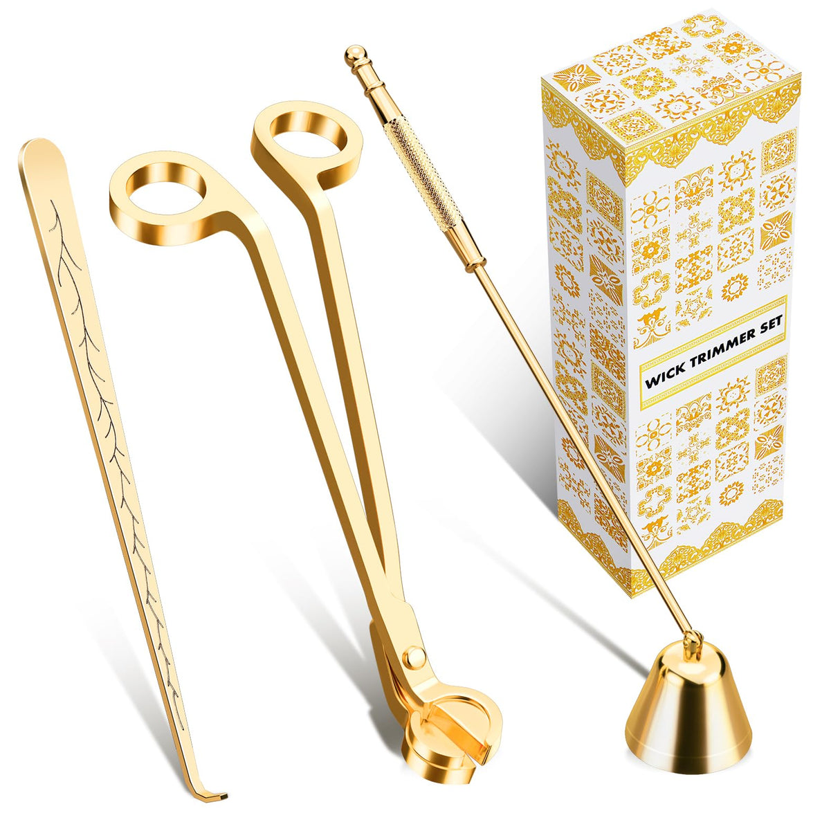 calary Candle Wick Trimmer, Candle Snuffer and Wick Dipper & Candle Accessory Set, 3 in 1 Candle Care Kit for Candle Lover (Gold) calary