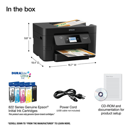Epson WorkForce Pro WF-3820 Wireless All-in-One Printer with Auto 2-sided Printing, 35-page ADF, 250-sheet Paper Tray and 2.7" Color Touchscreen, Works with Alexa Epson