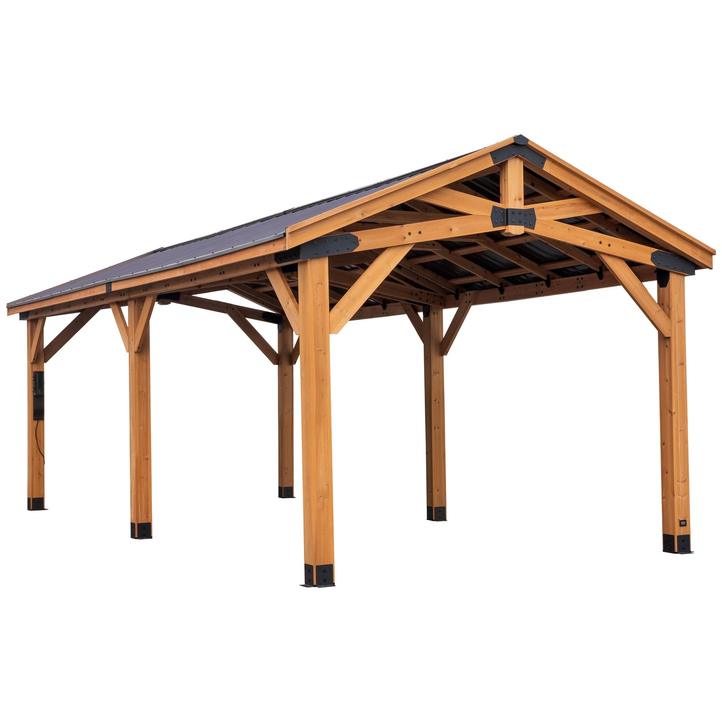 Backyard Discovery Norwood 24 ft. x 12 ft. Cedar Wood Gazebo,Thermal Insulated Steel Roof, Durable, Supports Snow Loads and Wind Speed, Rot Resistant, Backyard, Deck, Garden, Patio Light Brown