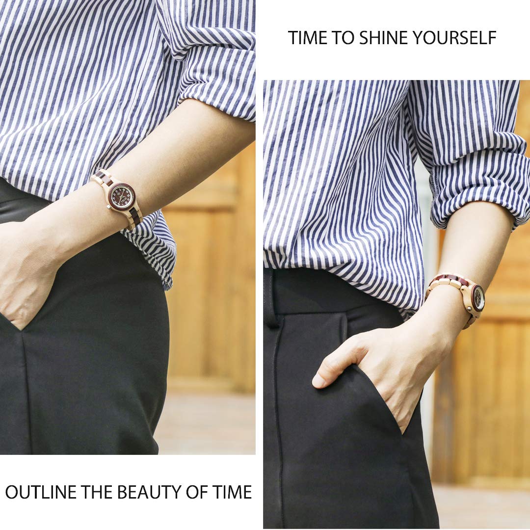 BEWELL Wood Watch Women Analog Quartz Handmade Lightweight Dress Wristwatches with Small Dial BEWELL