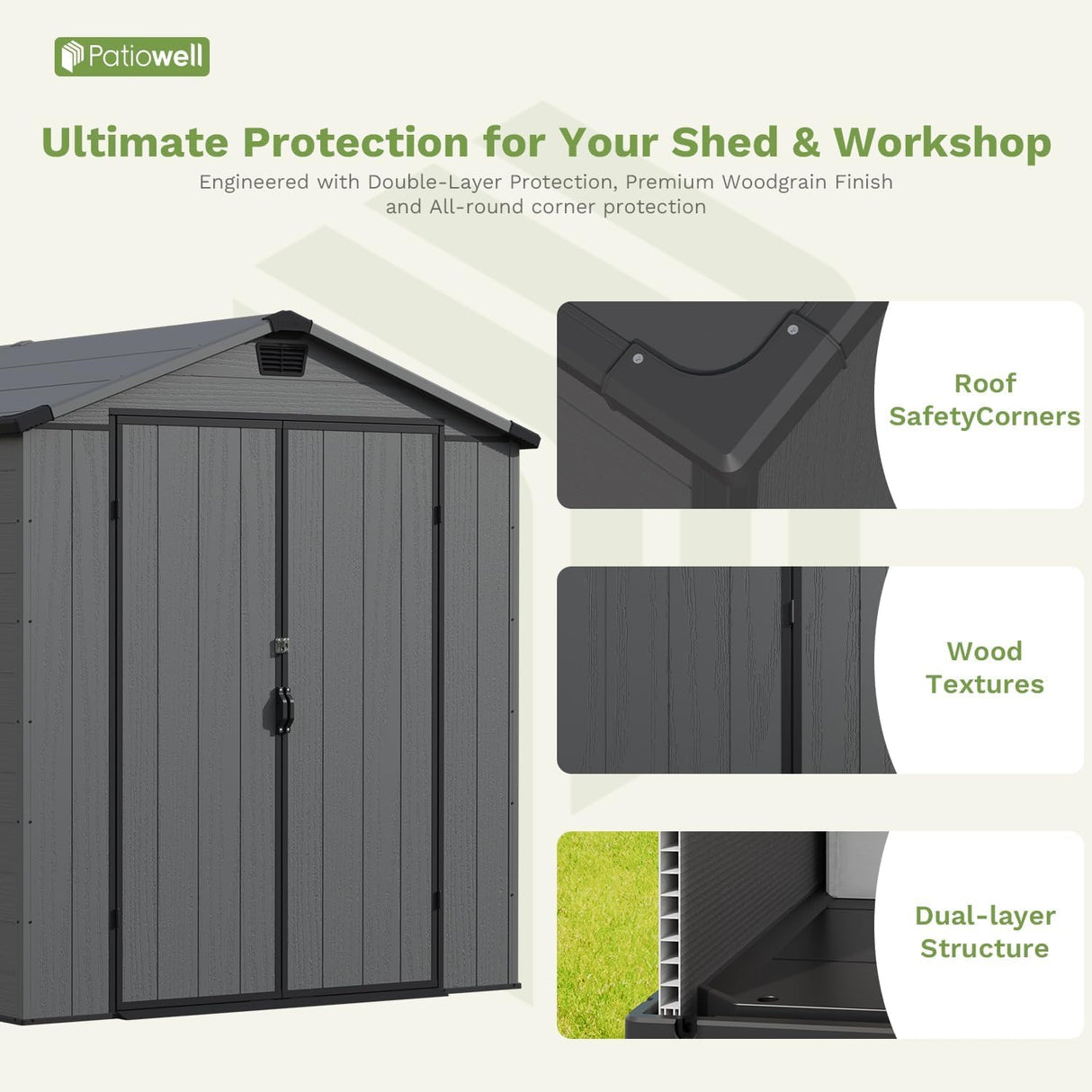 Patiowell 6 x 10 FT Outdoor Plastic Storage Shed with Floor - Lockable Resin Tool Shed, 2 Windows, Easy Assembly for Garden/Backyard (Dark Grey) Patiowell