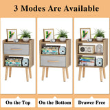 LUCKNOCK Night Stand with Drawer, Modern Nightstand, Bedside Tables, Mid Century Nightstands with Open Storage Shelf, Wood Bedside Table, Small Night Stands for Bedroom, 2-Tier Night Table, Walnut. LUCKNOCK