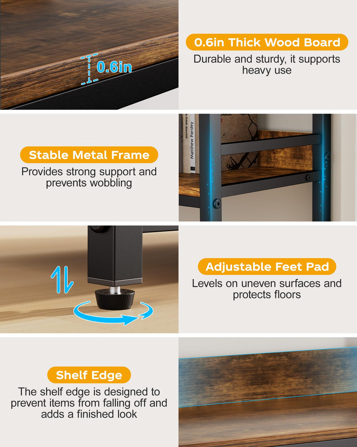 Aquzee Large 5-Tier Corner Bookshelf - Modern Tall Corner Shelf Storage Display Rack with Sturdy Metal Frame - Perfect for Living Room, Home Office, Books and Decor Display Aquzee