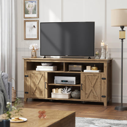 YITAHOME TV Stand Farmhouse Entertainment Center for 65 Inch TV, Rustic TV Console with Storage and Barn Door, Console Table Media Furniture TV Cabinet for Living Room, 59 Inches, Natural Oak - WoodArtSupply