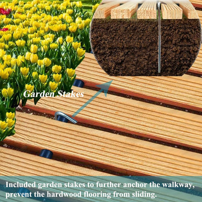 8' Wooden Garden Pathway, Straight Hardwood Outdoor Roll Out Walkway Lawn Boardwalk Wood Patio Path Decor for Beach Wood Flooring and Party Paths - WoodArtSupply