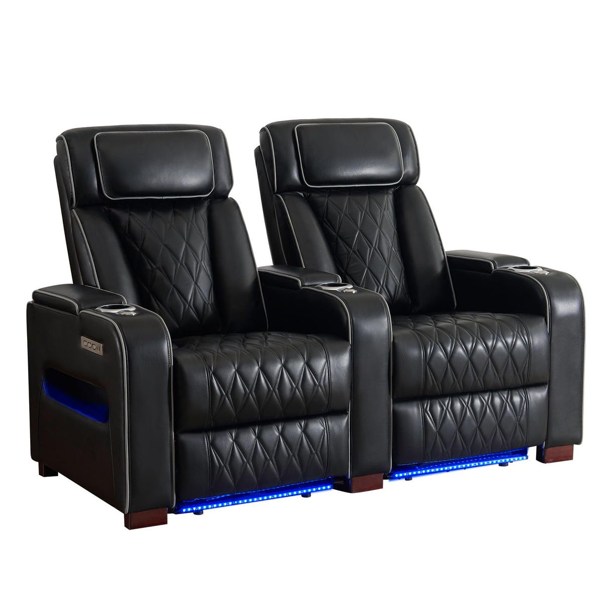CALIVIA Luxury Home Theater Seating – Power Recliner with Adjustable Headrests, Blue LED Ambient Lighting, Tray Table, USB & Type-C Charging (Black,2 Seat) CALIVIA