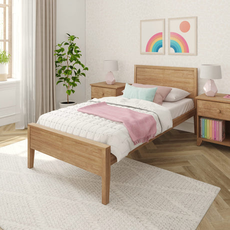 Max & Lily Twin Bed, Solid Wood Twin Bed Frame with Panel Headboard, Kids Twin Bed with Wood Slat Support, No Box Spring Needed, Pecan Max & Lily