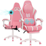 HOFFREE Pink Gaming Chair Massage with Speakers Bluetooth Cute Video Game Chair with Footrest Big and Tall Reclining Computer Game Chair for Girls HOFFREE