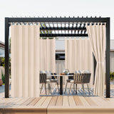 OutdoorLines Waterproof Outdoor Curtains for Patio - Windproof Tab Top Gazebo Curtain Panels - Privacy Sun Blocking Outside Curtain Set for Porch, Pergola and Cabana 54 x 84 inch, Beige, 2 Panels OutdoorLines
