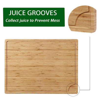24 x 18 Bamboo Cutting Board, Large Kitchen Chopping Board for Meat, Butcher Block Cutting Board, Carving Board with Handle and Juice Groove for