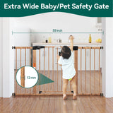 BABELIO 29-55" Extra Wide Baby Gate with Wood Pattern, Metal Auto Close Dog Gate,Pressure Mounted Pet Gate for Doorways, with Y Threaded Spindle Rods, No Tools Required BABELIO