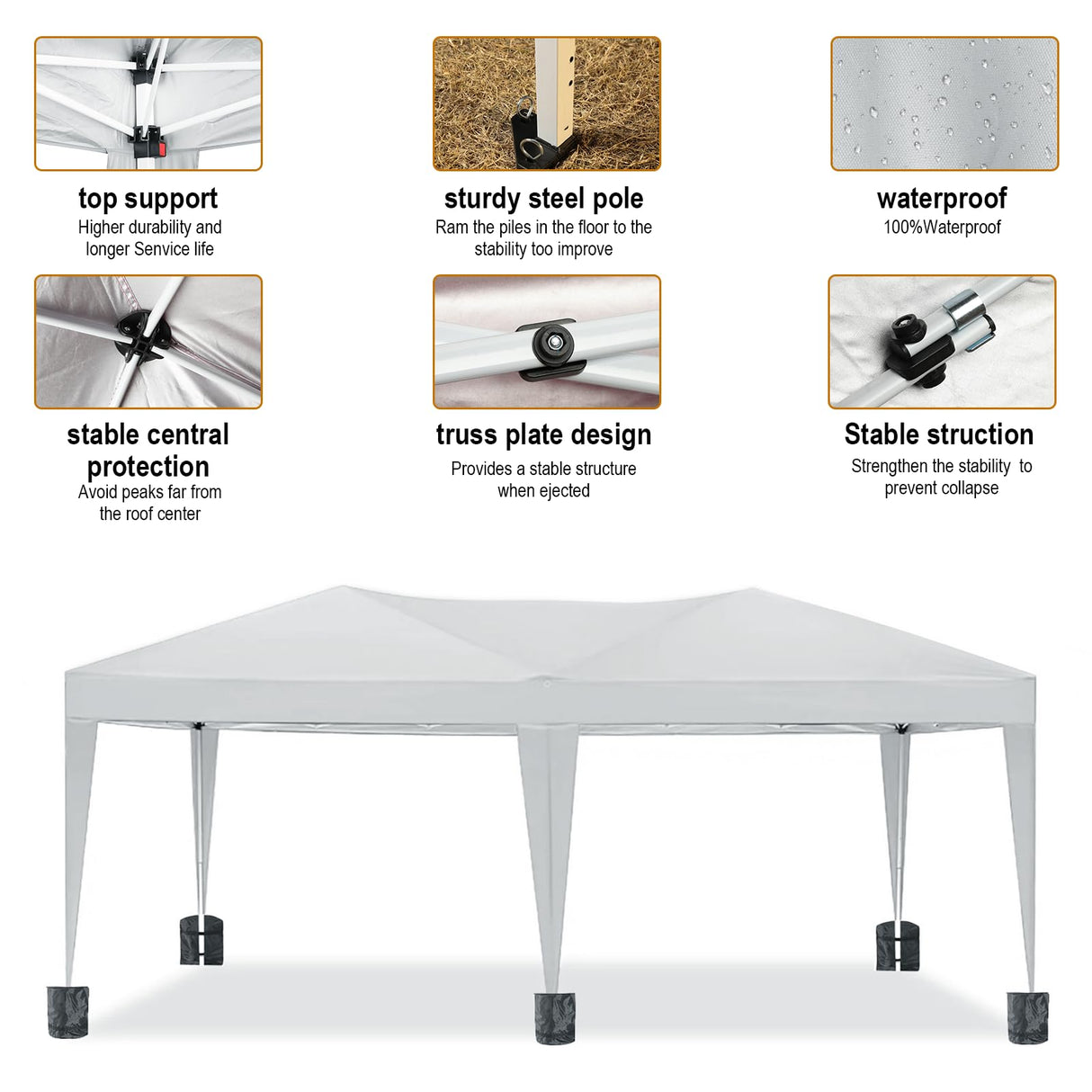 SEALAMB 10'x20' Pop Up Canopy Tent with 6 Sidewalls, 210D Silver-Coating Top, Waterproof Heavy Duty Outdoor Canopy Tents for Parties Wedding, Portable Tent with Carry Bag & Canopy Weights (White) SEALAMB