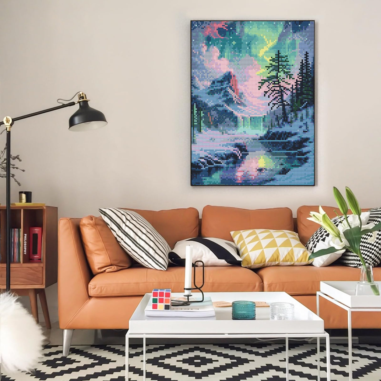 Offito Aurora Diamond Art Kits for Adults, 5D Snowy Mountains Lake Diamond Painting Kits for Beginners, Fantastic Landscapes DIY Full Drill Dots Gem Art Paint for Home Wall Decor 12 x 16 Inch Offito