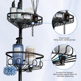 Corner Shower Caddy Tension Pole: Stainless Steel Rustproof 4-Tier Shower Organizer - 47-121 inch Adjustable Bathroom Shelves for Bathtub Shampoo Storage - Tension Rod Floor Standing Bath Rack - Black ESSEME