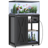 ZERDER Aquarium Stand with USB and AC Power Strip, Cabinet for Fish Tank Accessories Storage, Heavy Duty Metal Fish Tank Stand for Turtle Tank (Black, 20-29 Gallons) ZERDER