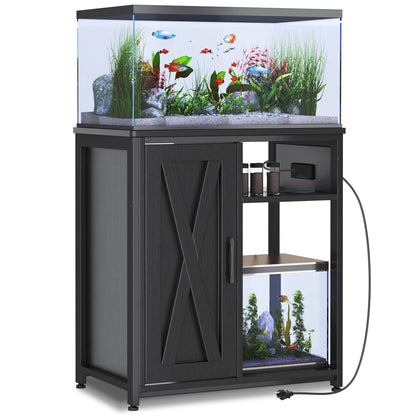 ZERDER Aquarium Stand with USB and AC Power Strip, Cabinet for Fish Tank Accessories Storage, Heavy Duty Metal Fish Tank Stand for Turtle Tank (Black, 20-29 Gallons)