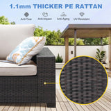 SunloungeCo 6 Pieces Outdoor Patio Furniture Set, Wicker Conversation Sets with Tea Table, Rattan Patio Sofa with Thick Cushions for Garden, Backyard Porch, Poolside,Beige SunloungeCo