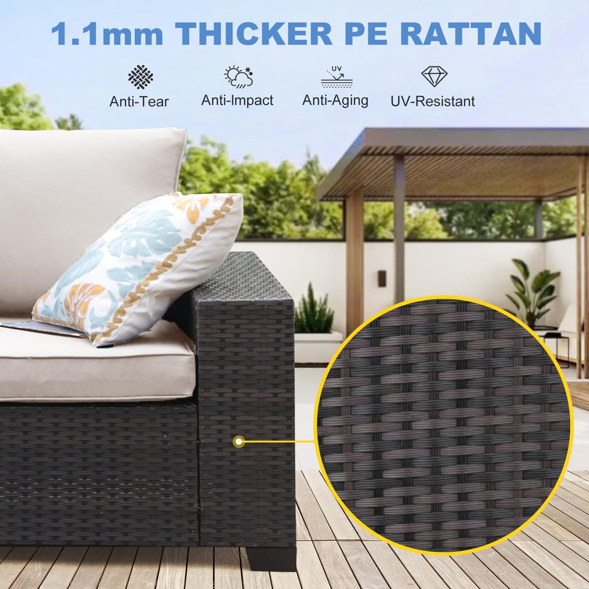 SunloungeCo 5 Pieces Outdoor Patio Furniture Set, Wicker Conversation Sets with Tea Table, Rattan Patio Sofa with Thick Cushions for Garden, Backyard, Poolside, Party, Beige SunloungeCo