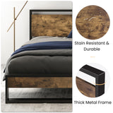 SHA CERLIN Queen Size Bed Frame with Wooden Headboard,Heavy Duty Metal Slats Support Platform,No Box Spring Needed,Rustic Brown SHA CERLIN
