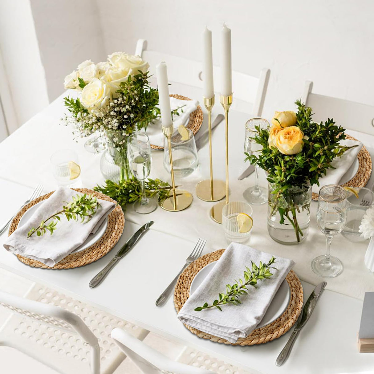 Woven Placemats Set, 12" Round Boho Hand-Woven Rattan Natural Water Hyacinth Placemats, Farmhouse Weave Chargers, Heat Resistant Rustic Braided Wicker for Dining Table,Kitchen,Wedding,Home(Set of 8) See Seattle