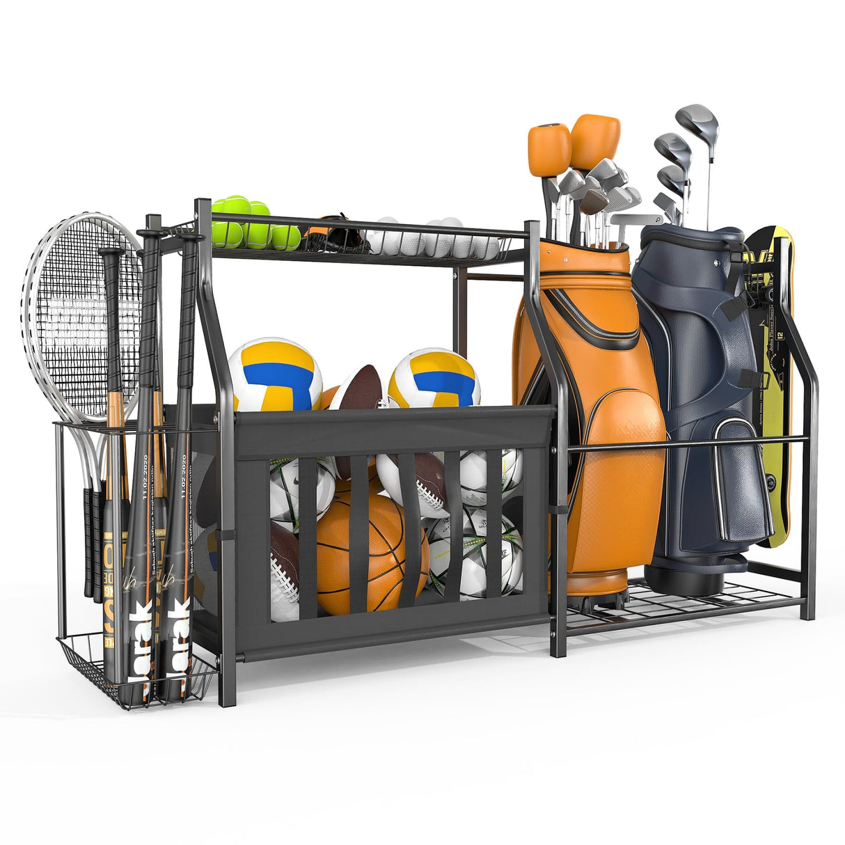 WALMANN Garage Sports Equipment Organizer, Ball Storage Stand, Indoor Golf Bags Stand for Garage WALMANN