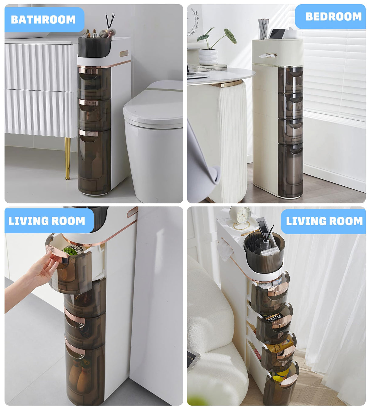 Lozovin 4-Tiers Slim Bathroom Storage Cabinet, Waterproof Narrow Floor Cabinet with Tissue Box and Wheels, Skinny Storage Organizer with Drawers for Small Spaces, Bathroom, Kitchen, Bedroom, 6.7″ Lozovin