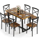 Zevemomo 7-Piece Dining Table with Chairs Set, Rectangular Metal Frame Table with 6 Chairs, Modern Table Furniture Set for Kitchen, Dining Room and Living Room, Brown Zevemomo