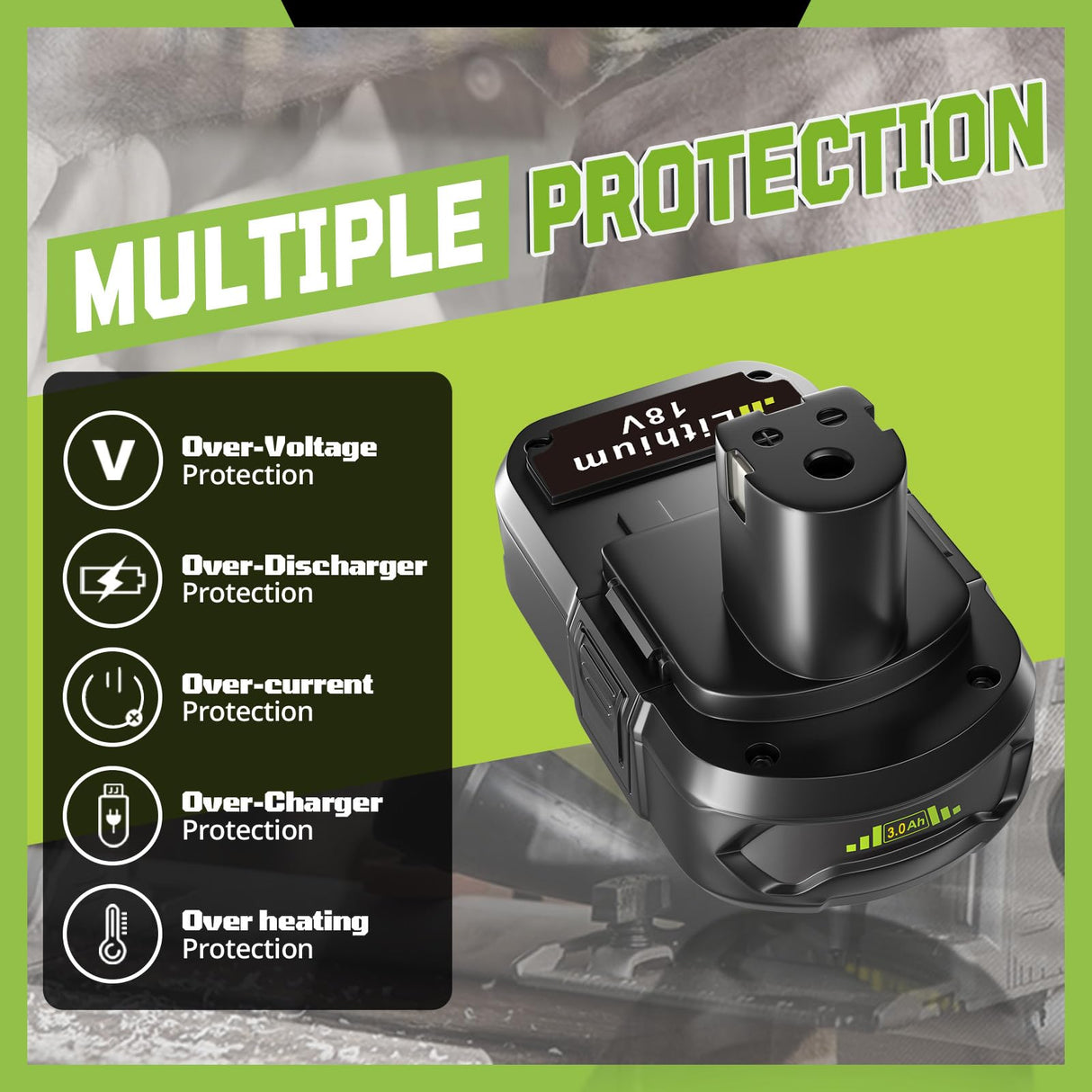 VINIDA 2Pack 3.0Ah P102 Li-ion Replacement for Ryobi 18V Battery and Charger Compatible with Ryobi Battery 18V P190 P104 P108 VINIDA