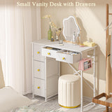 ThreeHio Small Vanity Desk, White Vanity Desk No Mirror, Makeup Table with Storage Drawers, Girls Vanity Dressing Table for Bedroom, 32.28 Inches Compact Vanity for Small Spaces ThreeHio