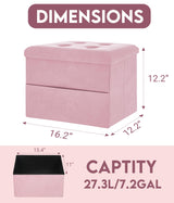 ZOES HOMEWARE Small Storage Ottoman Foot Rest, Velvet Ottoman with Storage and Side Pocket, Pink Foot Rest for Couch, Foldable Footstool Ottoman for Chair,Living Room&Dorm, 16"x12"x12" Pink ZOES HOMEWARE
