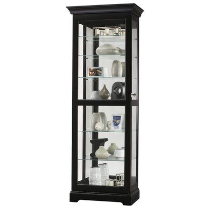 Howard Miller Dulbecco II Curio Cabinet, Black Finishing with Vertical Plate Decor Adjustable Glass Shelves, Illuminated Display for Dining Area & Living Room, Durable Curio Cabinets