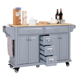 Generic 60.5"" Kitchen Island on Wheels, Rolling Island Table for Kitchen with Double Storage Cabinet and 5 Drawers, Portable Kitchen Cart with Rubber Wood Top, Grey, Large Generic