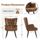 Furniliving PU Leather Accent Chair for Living Room, Upholstered Reading Chair with High Backrest, Tufted-Button Wingback Armchair for Bedroom, Dressing Room, Home Office, Brown Furniliving