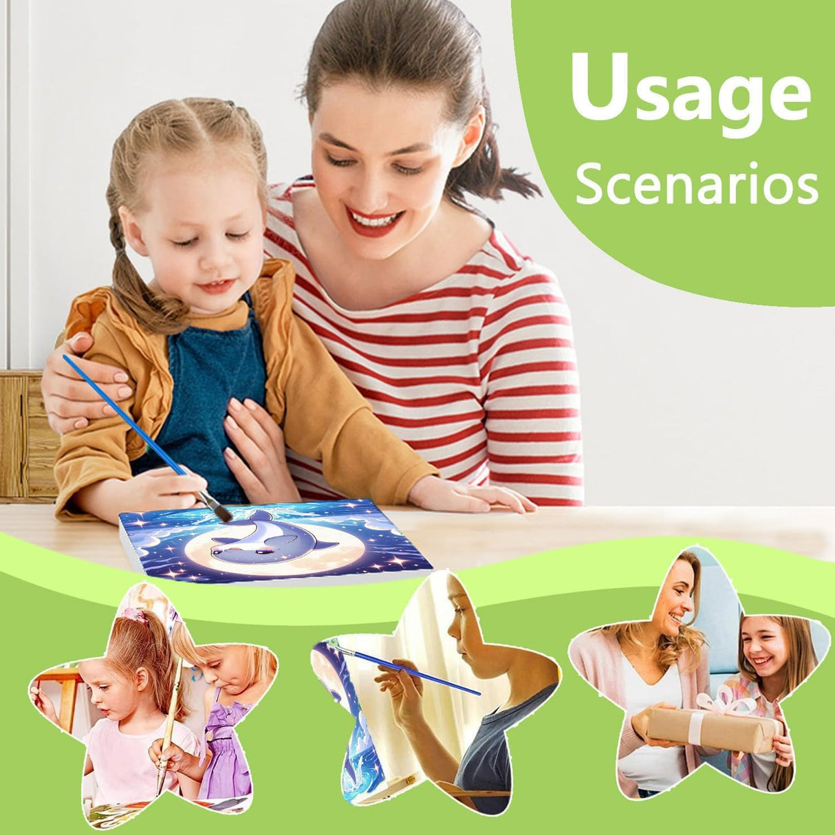 cviokrdu Dolphins Paint by Numbers Kit for Kids with Frame - Wooden Easel, Sea Animals Paint by Numbers for Kids Ages 4 8 12, Easy Acrylic Oil Painting Kits for Home Wall Decoration 8x8 inch cviokrdu