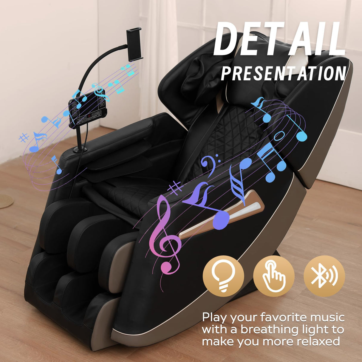 GDFStudio 2025 Full Body Massage Chair, Zero Gravity Recliner with Heating, Air Pressure, Foot Rollers, Bluetooth Speaker & Adjustable Intensity, 5 Automatic Modes for Home & Office Relaxation GDFStudio