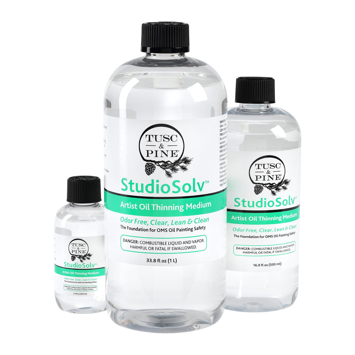 Tusc & Pine StudioSolv™ Odorless Mineral Spirits 3.4oz (100ml) - Purified Odor-Free Spirit Solvent For Thinning Oils, Artists, Painting Thinner, Professionals, & More! Tusc & Pine