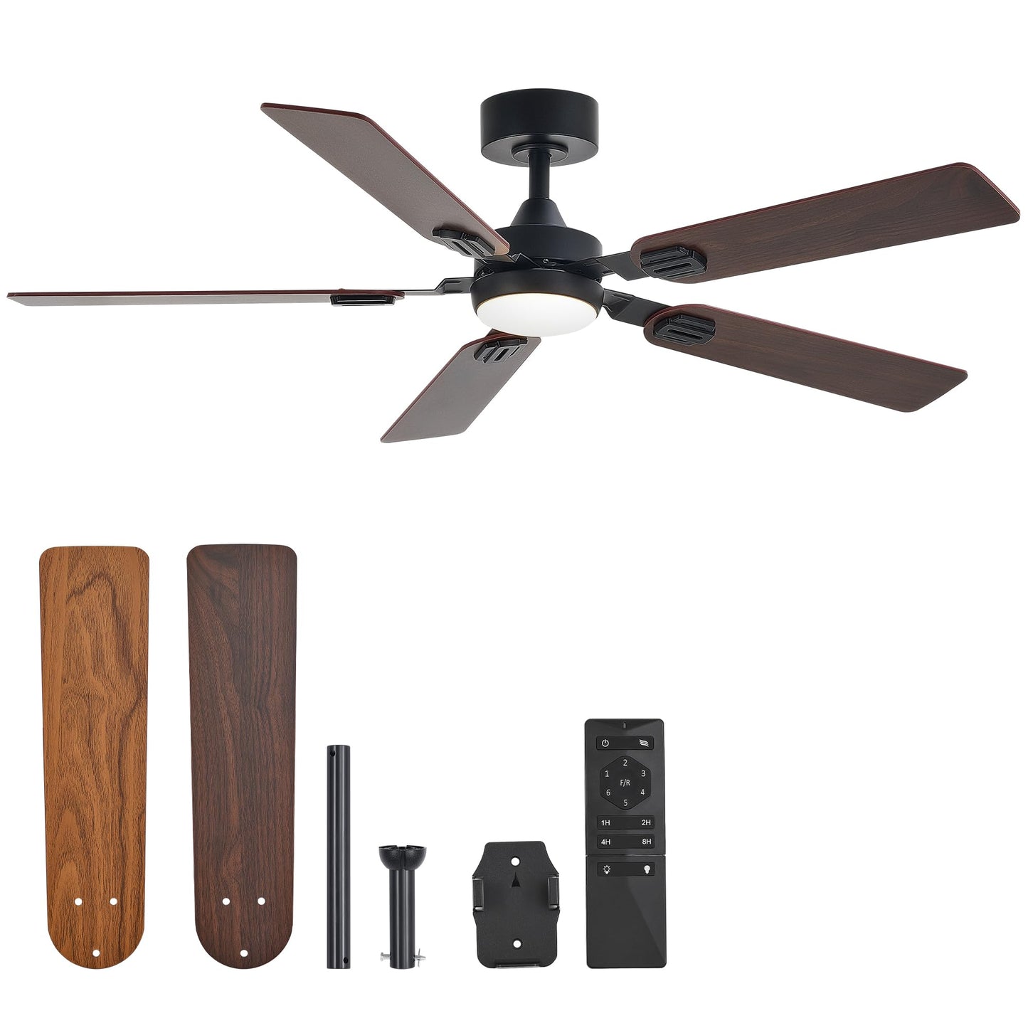 VONLUCE Ceiling Fans with Lights and Remote, 52" Ceiling Fan with 5 Blades, 6-Speeds Noiseless Reversible DC Motor for Farmhouse Bedroom Indoor, Walnut - WoodArtSupply