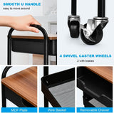 Aratan 3 Tier Rolling Cart with Drawer, Metal Utility Cart on Wheels Storage Cart with Wood Top, Kitchen Cart Art Cart Organizer for Bathroom Office Balcony Living Room Aratan