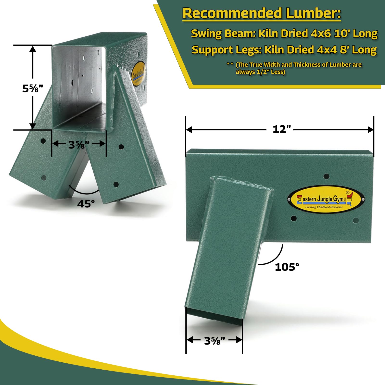 Eastern Jungle Gym Easy 1-2-3 A-Frame 2 Brackets for Swing Set with All Mounting Hardware, Green - WoodArtSupply