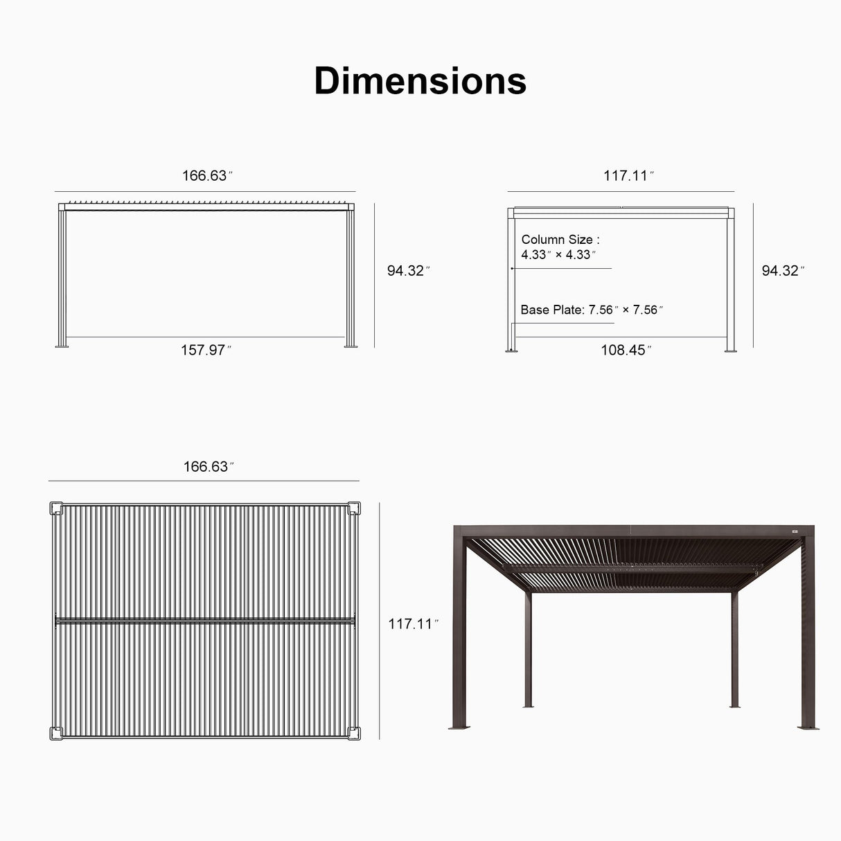 PURPLE LEAF Outdoor 10' × 14' Louvered Pergola with Roller Blinds Patio Adjustable Aluminum Canopy Retractable Metal Roof for Deck Outside Backyard Hardtop Gazebo Sun Shade, 2 Short and 1 Long Side PURPLE LEAF