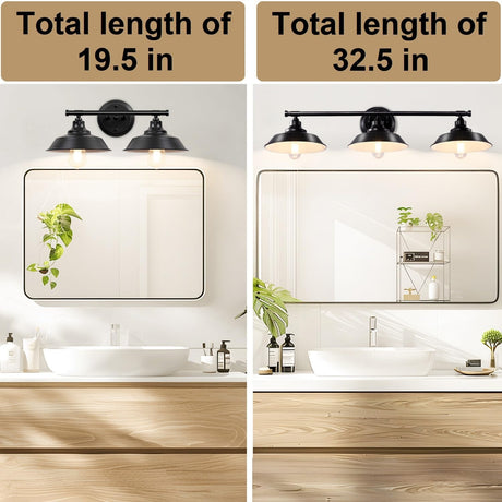 Adcssynd Farmhouse Vanity Light, 2-Lights Farmhouse Bathroom Light Fixtures Black Finish Metal, Rustic Vanity Lights for Bathroom, 20 Inch Wall Sconce Over Mirror Cabinet Adcssynd