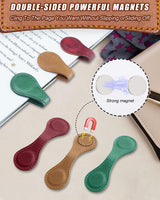 6 Pcs Magnetic Bookmarks, Personalized Bookmarks, Vintage Faux Leather Book Mark, Double-Sided Magnetic Bookmarks (Red+Green+Brown+Black+Blue+Coffee) flewfun