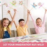 Chinco Princess Fairy Wands Kit Include Wooden Fairy Wands, Gem Stickers, Ribbons Unfinished Wooden DIY Magical Crafts Moon Butterfly Magical Crafts for Girls Make Your Own Princess(18 Sets) Chinco