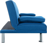 Naomi Home Blue Futon Sofa Bed, Linen Futon Couch with Armrest and 2 Cupholders, Pull Out Sofa Bed Couch with Metal Legs, Reclining Small Couch Bed, Blue Couches for Living Room Naomi Home
