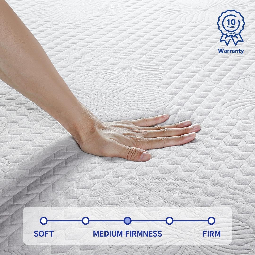 Olee Sleep Cal King Mattress, 10 Inch Gel Memory Foam Mattress, Gel Infused for Comfort and Pressure Relief, CertiPUR-US Certified, Bed-in-a-Box, Medium Firm, Blue, Cal King Size