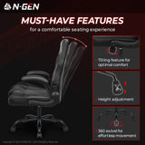 N-GEN Video Gaming Computer Chair Ergonomic Office Chair Desk Chair with Lumbar Support Flip Up Arms Adjustable Height Swivel PU Leather Executive with Wheels for Adults Women Men (Grey) NEO CHAIR
