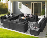 NICESOUL 15 Piece Outdoor Patio Furniture Set with Fire Pit, Extra Large Wide Outdoor Deep Seated Sectional, Cozy 29.3'' High-Back Modular Couch, 500 Lbs High Weight Capacity Wicker Sofa, Dark Gray NICESOUL