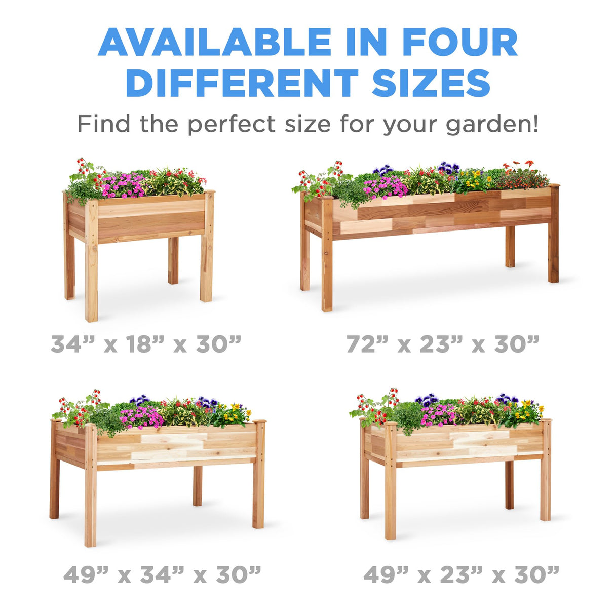 Jumbl Raised Canadian Cedar Garden Bed | Elevated Wood Planter for Growing Fresh Herbs, Vegetables, Flowers, Succulents | 34x18x30” Jumbl