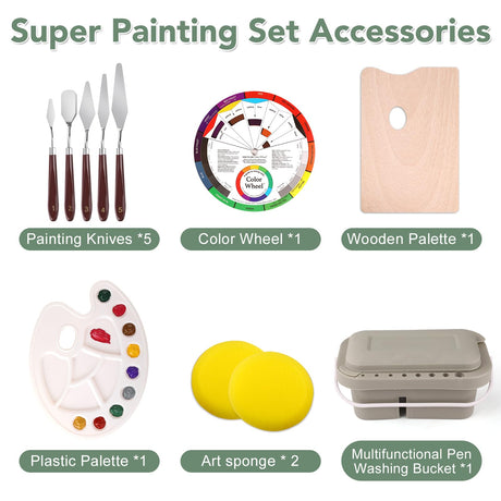 166 Pcs Deluxe Artist Painting Set, Painting Supplies with 96 Paint(Oil, Watercolor，Gouache & Acrylic Paint)Metal and Wooden Easels, Canvas, Paper Pads, 45 Paintbrushes etc. for Adults, Kids, Artists ESRICH